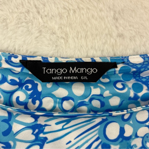 TANGO MANGO Smooth Stretch Shift Dress Size Large Blue White Floral 3/4 Sleeve - Picture 5 of 9